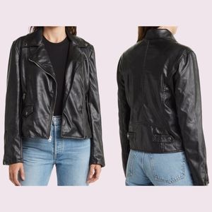 NEW French Connection Edgy Moto Black Soft Faux Leather Jacket Size S